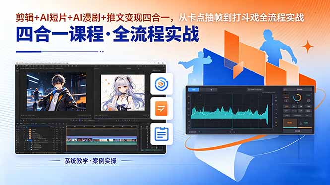 (18463期)剪辑+AI短片+AI漫剧+推文变现四合一,从卡点抽帧到打斗戏全流程实战-宇文网创