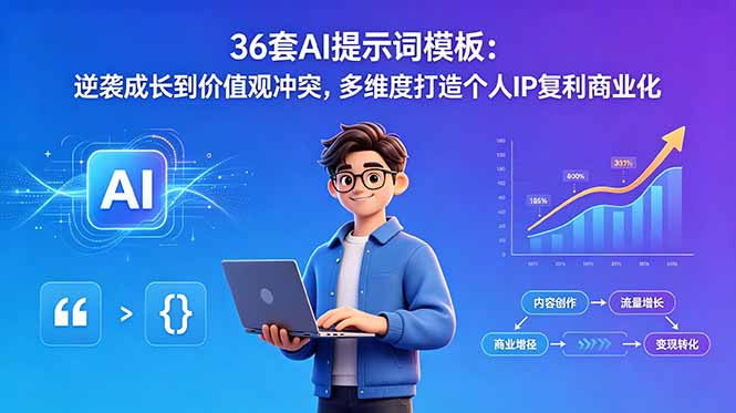 (18630期)36套AI提示词模板:逆袭成长到价值观冲突,多维度打造个人IP复利商业化-宇文网创