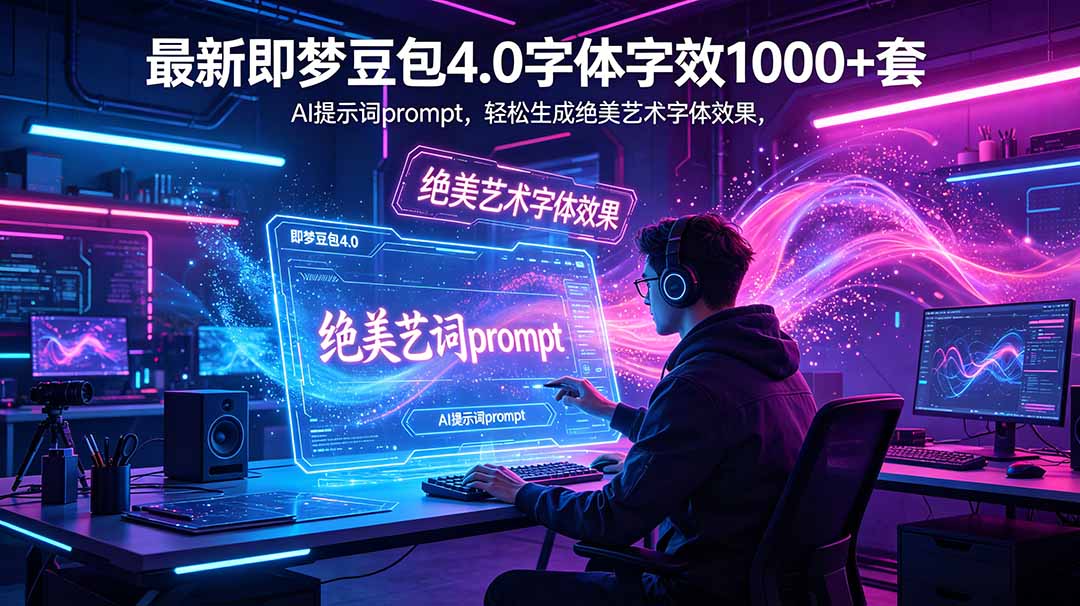 (18650期)最新即梦豆包4.0字体字效1000+套,AI提示词prompt,轻松生成绝美艺术字体效果-宇文网创