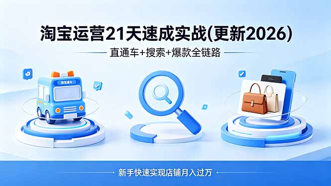 （18316期）淘宝运营21天速成实战(更新4月)，直通车+搜索+爆款全链路，新手快速实现店铺月入过万-宇文网创