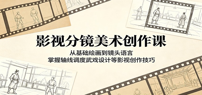 影视分镜美术创作课：从基础绘画到镜头语言，掌握轴线调度武戏设计等影视创作技巧-宇文网创