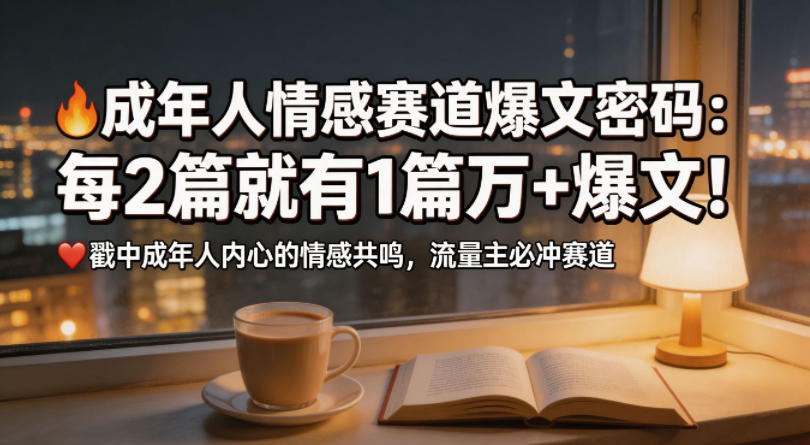 公众号流量主成年人情感心理赛道，流量最大，受众最广的主流赛道之一，平均每2篇就有1篇万爆文章-宇文网创