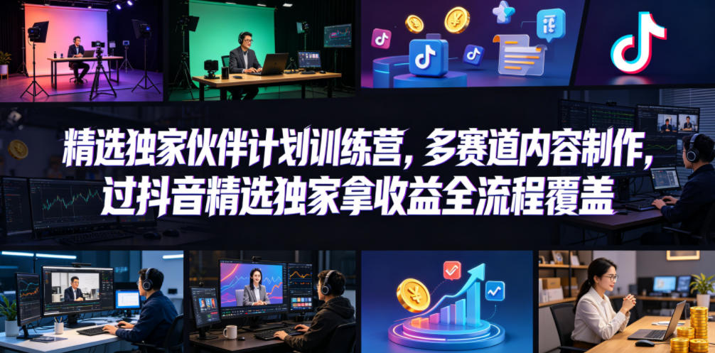 小豁食堂精选独家伙伴计划训练营,多赛道内容制作,过抖音精选独家拿收益全流程覆盖-宇文网创