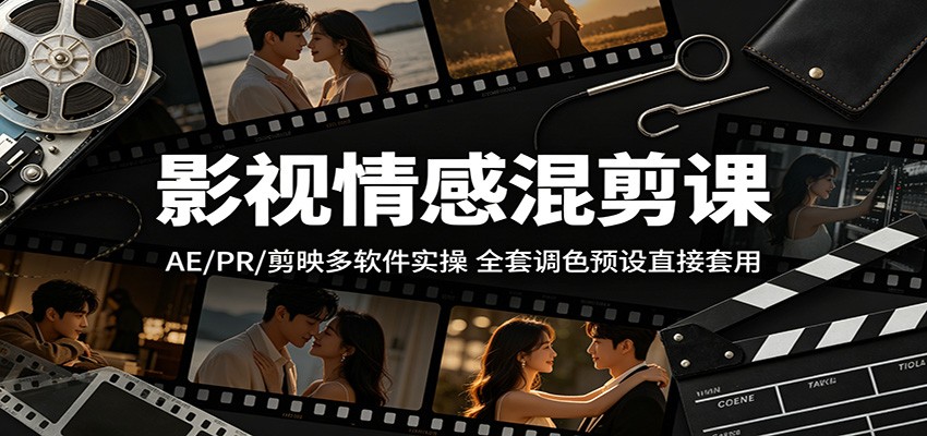 影视情感混剪课：AE/PR/剪映多软件实操，全套调色预设直接套用-宇文网创