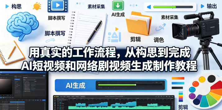 用真实的工作流程，从构思到完成AI短视频和网络剧视频生成制作教程-中英字幕-宇文网创
