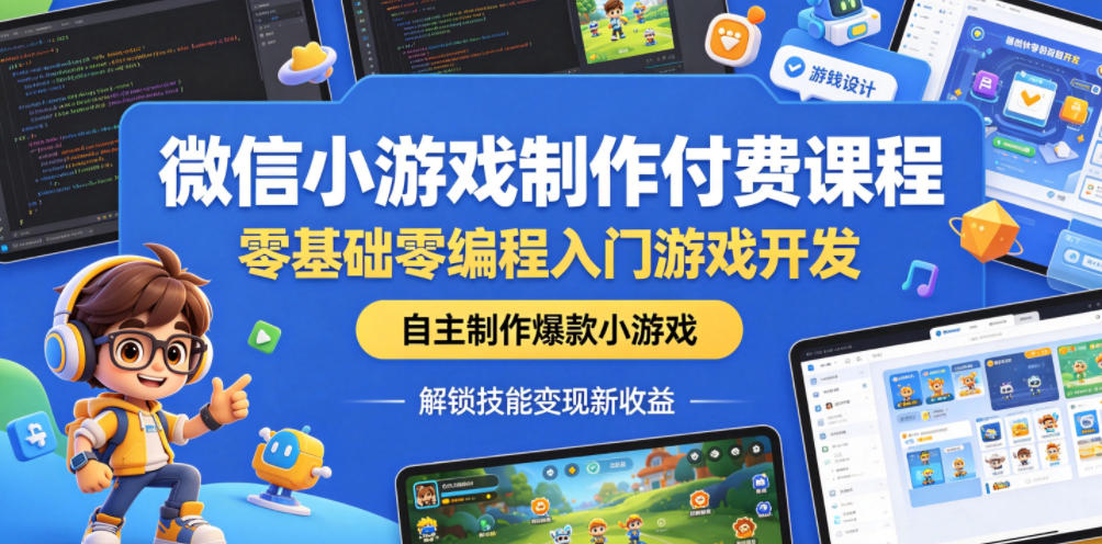 微信小游戏制作付费课程,零基础零编程入门游戏开发,自主制作爆款小游戏,解锁技能变现新收益-宇文网创
