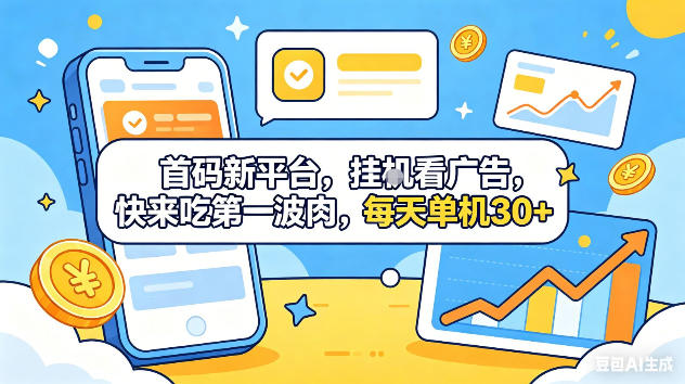 首码新平台,挂G自动看广告,快来吃第一波肉,每天单机30+,可矩阵放大【揭秘】-宇文网创