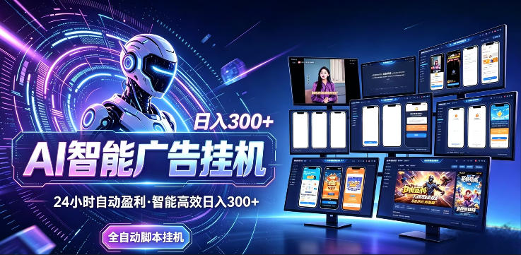 AI智能广告挂G项目，无需人工，单机稳定日入200+，可矩阵放大，24小时不间断刷广告賺收益【揭秘】-宇文网创