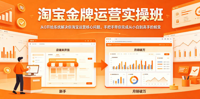 淘宝金牌运营实操班，从0开始系统解决你淘宝运营核心问题，手把手带你完成从小白到高手的蜕变-宇文网创
