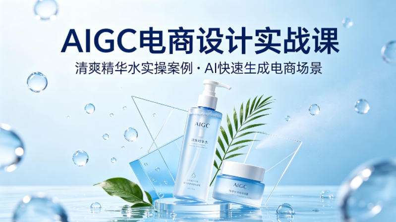 AIGC电商设计实战课，以清爽精华水为实操案例，教你用AI快速生成电商场景-宇文网创