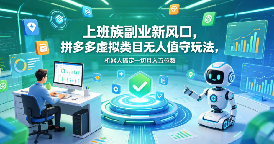 上班族副业新风口，拼多多虚拟类目无人值守玩法，机器人搞定一切月入五位数【揭秘】-宇文网创
