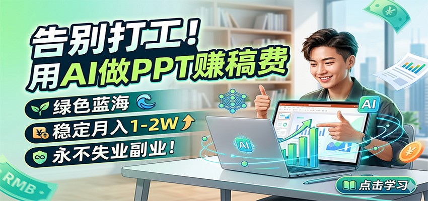 告别打工！用AI做PPT赚稿费，绿色蓝海，稳定月入1-2W，永不失业副业！-宇文网创
