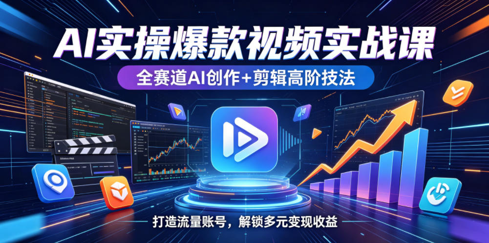 AI实操爆款视频实战课,全赛道AI创作+剪辑高阶技法,打造流量账号,解锁多元变现收益-宇文网创