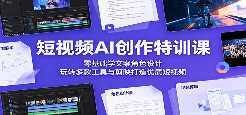 短视频AI创作特训课：零基础学文案角色设计，玩转多款工具与剪映打造优质短视频-宇文网创