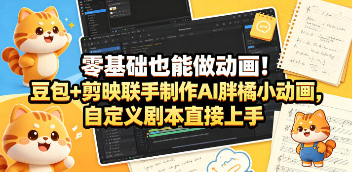 零基础也能做动画！豆包+剪映联手制作AI胖橘小动画，自定义剧本直接上手-宇文网创