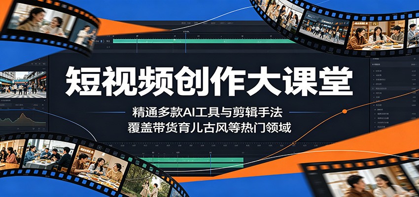 短视频创作大课堂:精通多款AI工具与剪辑手法,覆盖带货、育儿、古风等热门领域-宇文网创