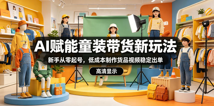 AI赋能童装带货新玩法，新手从零起号，低成本制作货品视频稳定出单-宇文网创