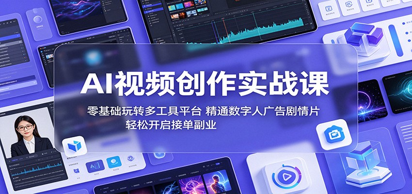 AI视频创作实战课：零基础玩转多工具平台，精通数字人广告、剧情片，轻松开启接单副业-宇文网创