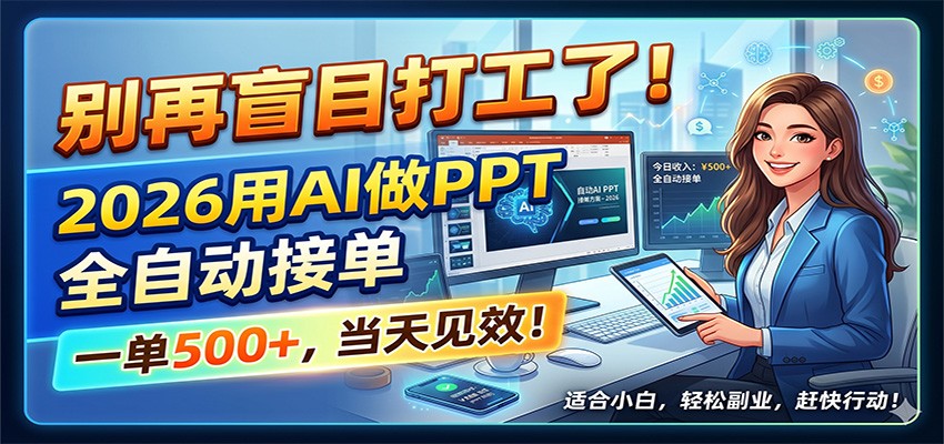 别再盲目打工了!2026用AI做PPT全自动接单,一单5张+,当天见效!-宇文网创
