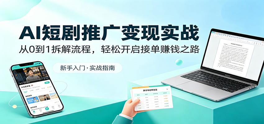 AI短剧推广变现实战：从0到1拆解流程，轻松开启接单赚钱之路-宇文网创