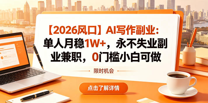 【2026风口】AI写作副业：单人月稳1W+，永不失业副业兼职，0门槛小白可做【揭秘】-宇文网创
