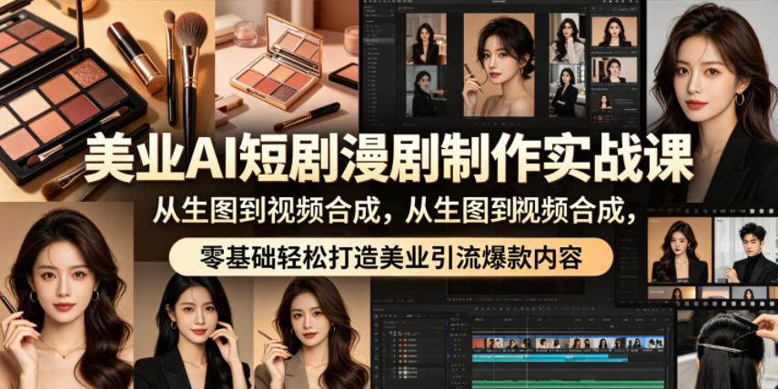 美业AI短剧漫剧制作实战课，从生图到视频合成，零基础轻松打造美业引流爆款内容-宇文网创