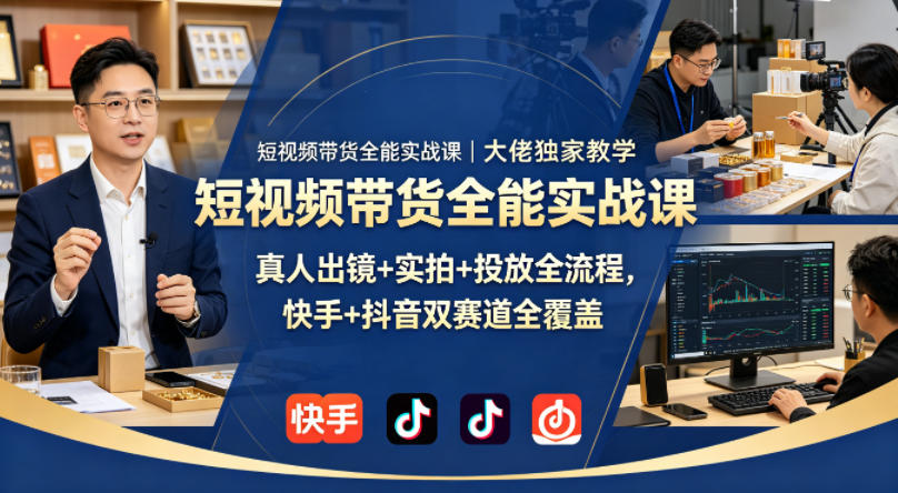 短视频带货全能实战课｜大佬独家教学，真人出镜+实拍+投放全流程，快手+抖音双赛道全覆盖-宇文网创