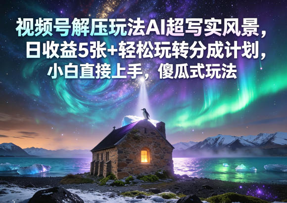 视频号解压玩法AI超写实风景，日收益5张+轻松玩转分成计划，小白直接上手，傻瓜式玩法-宇文网创