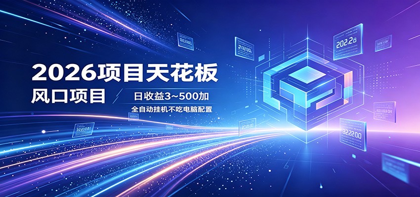 2026项目天花板，风口项目，日收益3~500+全自动挂机，不吃配置-宇文网创