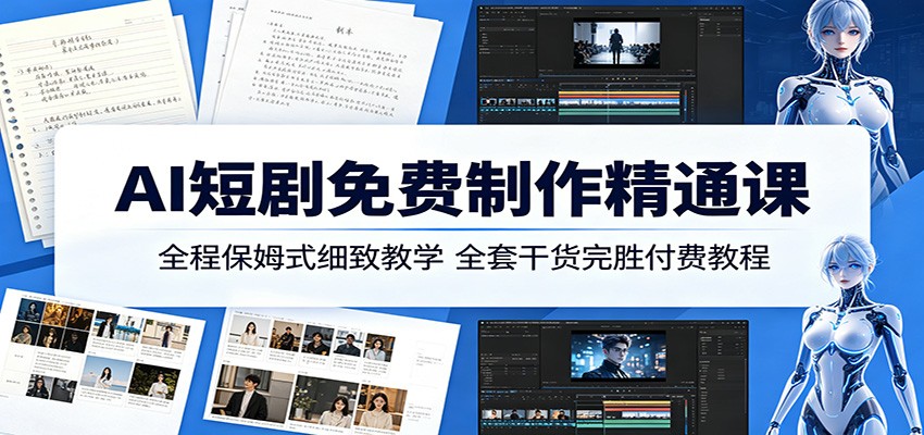 AI短剧免费制作精通课：全程保姆式细致教学，全套干货完胜付费教程-宇文网创