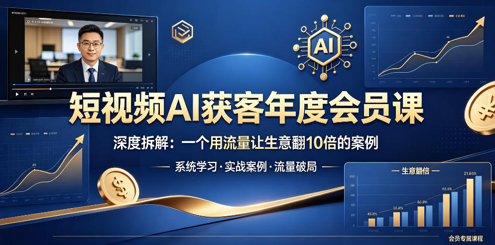短视频AI获客年度会员课，深度拆解，一个用流量让生意翻10倍的案例-宇文网创