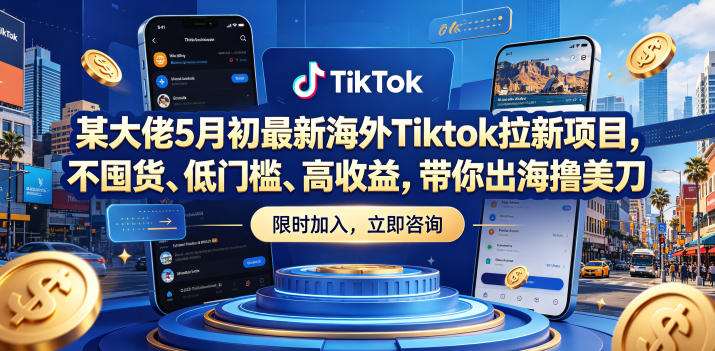 某大佬5月初最新海外Tiktok拉新项目，不囤货、低门槛、高收益，带你出海撸美刀-宇文网创