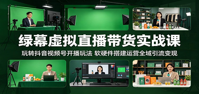 绿幕虚拟直播带货实战课:玩转抖音视频号开播玩法,软硬件搭建运营全域引流变现-宇文网创
