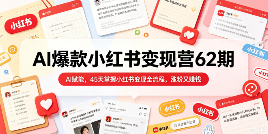 AI爆款小红书变现营62期2026年5月,AI赋能,45天掌握小红书变现全流程,涨粉又賺钱-宇文网创