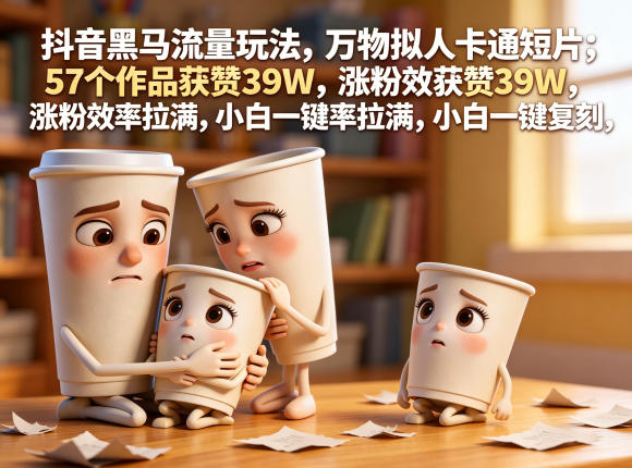 抖音黑马流量玩法，万物拟人卡通短片，57个作品获赞39W，涨粉效率拉满，小白一键复刻，保姆级拆解-宇文网创