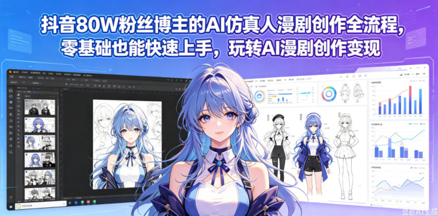 抖音80W粉丝博主的AI仿真人漫剧创作全流程,零基础也能快速上手,玩转AI漫剧创作变现-宇文网创