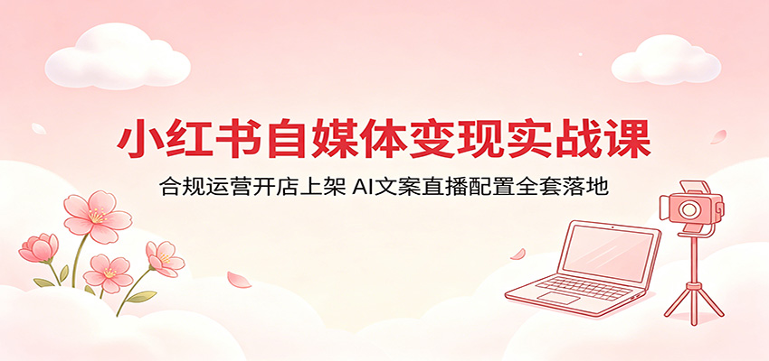 小红书自媒体变现实战课：合规运营开店上架，AI文案直播配置全套落地-宇文网创