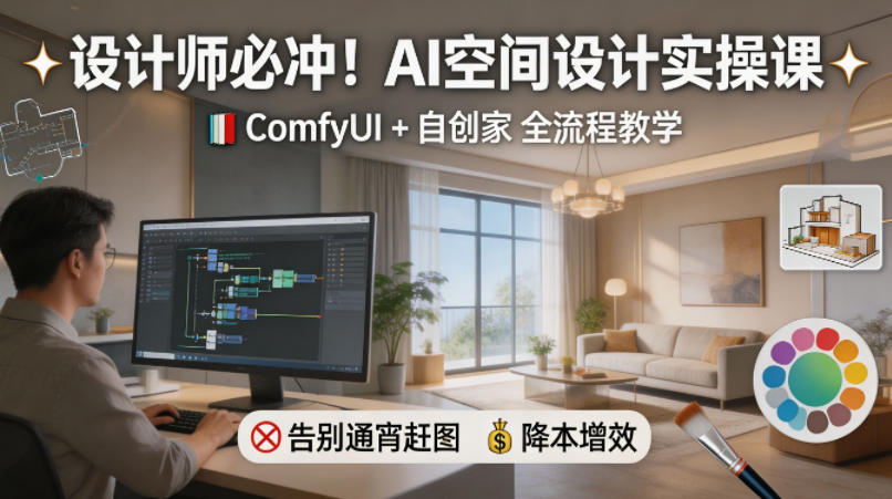 设计师必冲！AI空间设计实操课，ComfyUI+自创家全教学，告别通宵赶图，降本增效-宇文网创