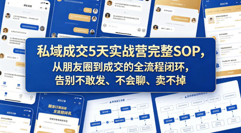 私域成交5天实战营完整SOP，从朋友圈到成交的全流程闭环，告别不敢发、不会聊、卖不掉-宇文网创