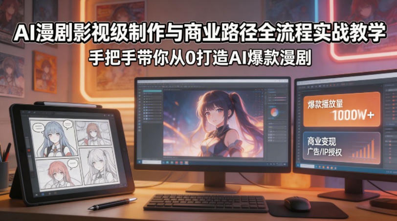 AI漫剧影视级制作与商业路径全流程实战教学，手带你从0打造AI爆款漫剧-宇文网创