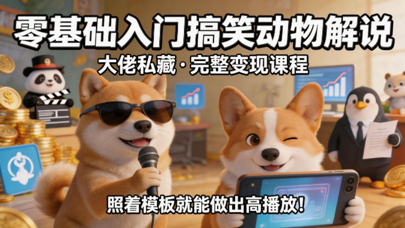 零基础入门搞笑动物解说，大佬私藏完整变现课程，照着模板就能做出高播放-宇文网创