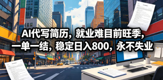 AI代写简历，就业难目前旺季，一单一结，稳定日入800，永不失业-宇文网创