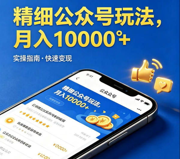 精细化公众号玩法，我们给你提供文章，你来负责发布，收益可观，月入1W+【揭秘】-宇文网创
