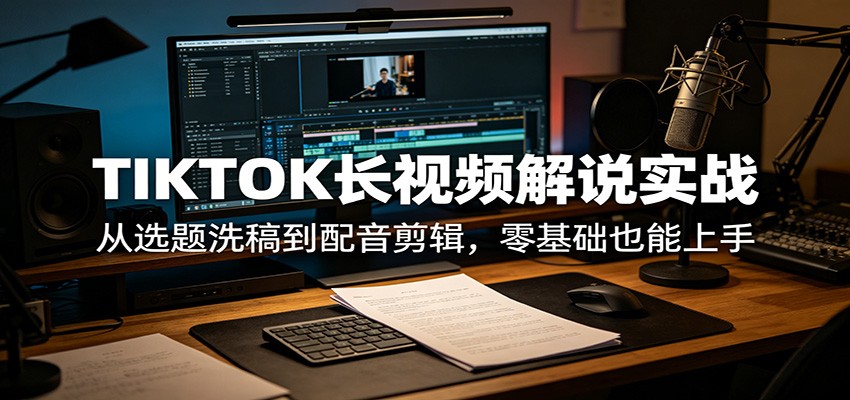 TIKTOK长视频解说实战：从选题洗稿到配音剪辑，零基础也能上手-宇文网创