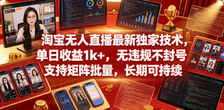 淘宝无人直播最新独家技术，单日收益1k+，无违规不封号，支持矩阵批量，长期可持续【揭秘】-宇文网创