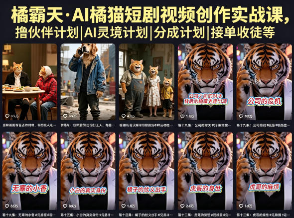 橘霸天·AI橘猫短剧视频创作实战课，撸伙伴计划|AI灵境计划|分成计划|接单收徒等-宇文网创
