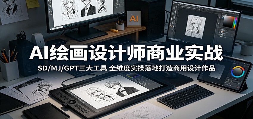 AI绘画设计师商业实战：SD/MJ/GPT三大工具，全维度实操落地打造商用设计作品-宇文网创