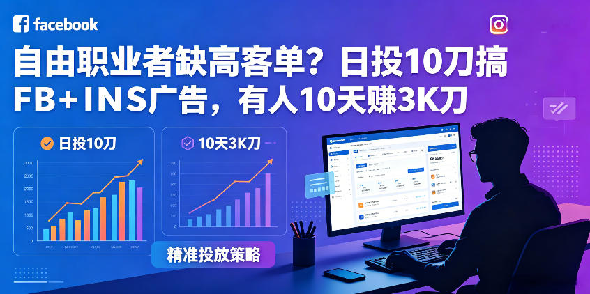 自由职业者缺高客单？日投10刀搞FB+INS广告，有人10天赚3K刀！【原创双语字幕】-宇文网创