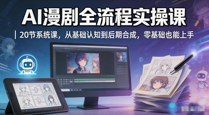 AI漫剧全流程实操课｜20节系统课，从基础认知到后期合成，零基础也能上手-宇文网创
