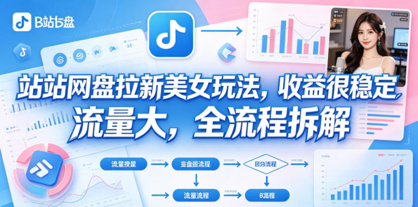 B站网盘拉新美女玩法，收益很稳定，流量大，全流程拆解-宇文网创